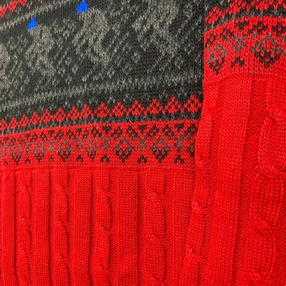 Vintage Wolsey Mens Sweater Large Red Black Fair Isle Cable Knit Ski Wool Italy - Picture 3 of 8